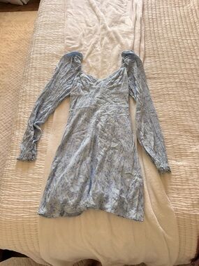 Altar'd State Light Blue Floral Long-Sleeve Mini Dress